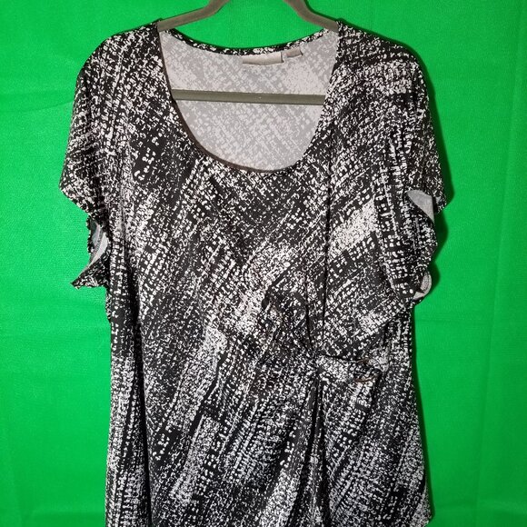 Avenue Tops - Avenue Cap Sleeve Women 26/28 Black Abstract Tunic Scoop Neck Ruched Front